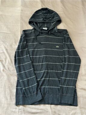 Lacoste Men’s Charcoal Gray Striped Hoodie M